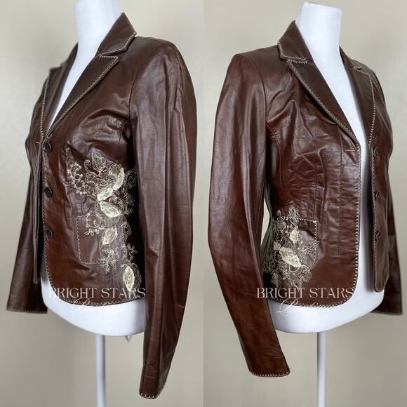Rare Embroidered Leather Blazer Jacket ASO Lorelai Gilmore Phoebe Buffay Friends - Picture 7 of 11